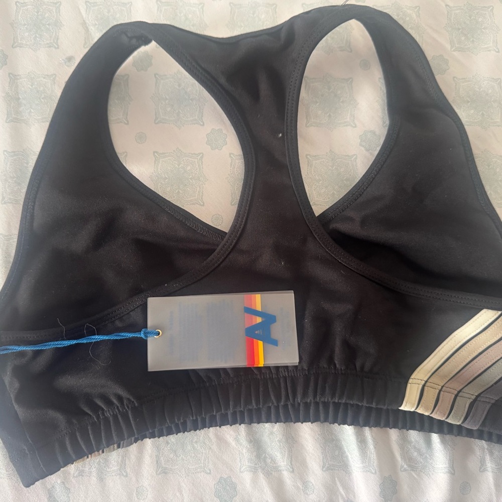 Aviator Nation Black Sports Bra with Gold Stripe